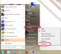 Windows 7 Start Menu, PC properties