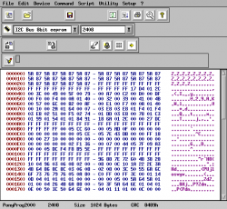 PonyProg 2000 Software showing EEPROM Data