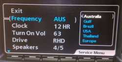 Audio Service Menu - Radio Frequency Settings